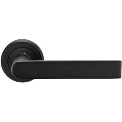  - Pair Flat Rectangular Bar Handle On Round Rose Concealed Fix Matt Black