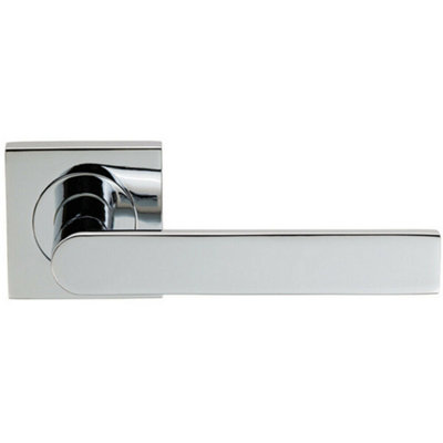 Pair Flat Rectangular Bar Lever On Square Rose Concealed Fix Polished Chrome
