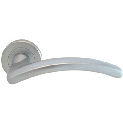 B&Q Pair Oval Shape Arched Bar Handle On Round Rose Concealed Fix Satin Chrome