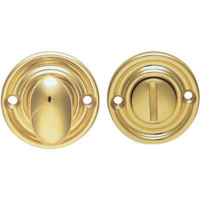  - Reeded Design Thumbturn Lock And Release Handle 42mm Dia Polished Brass