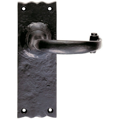  - Pair Forged Curved Lever Handle On Latch Backplate 155 X 54mm Black Antique