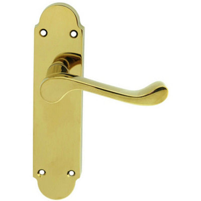  - Pair Victorian Upturned Handle On Latch Backplate 170 X 42mm Polished Brass