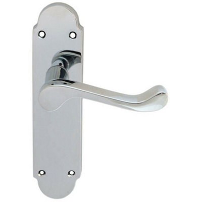  - Pair Victorian Upturned Handle On Latch Backplate 170 X 42mm Polished Chrome