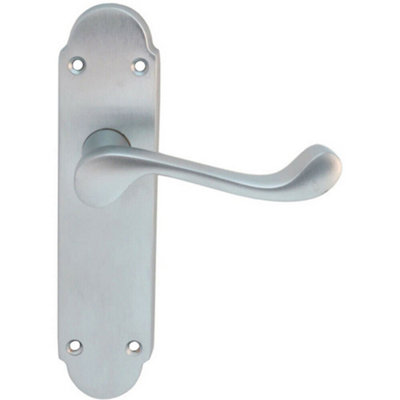  - Pair Victorian Upturned Handle On Latch Backplate 170 X 42mm Satin Chrome