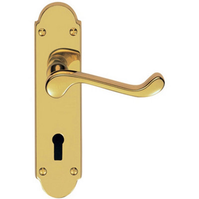  - Pair Victorian Upturned Handle On Lock Backplate 170 X 42mm Polished Brass