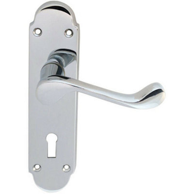  - Pair Victorian Upturned Handle On Lock Backplate 170 X 42mm Polished Chrome