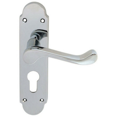  - Pair Victorian Upturned Lever On Euro Lock Backplate 170 X 42 Polished Chrome