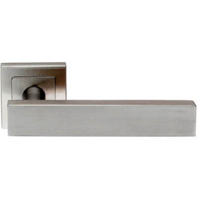  - Pair Square Cut Straight Bar Handle On Square Rose Concealed Fix Satin Steel