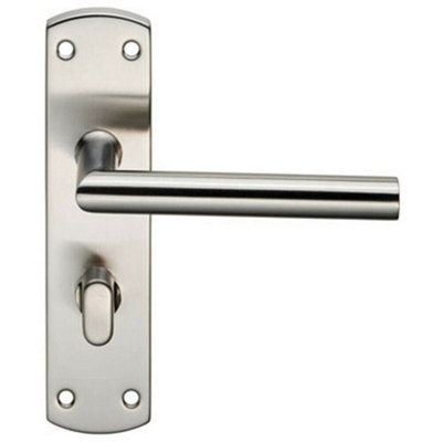 Mitred Lever On Bathroom Backplate Door Handle Thumbturn Lock Satin Steel from B&Q
