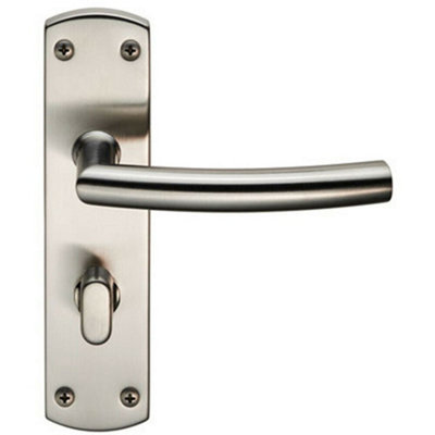  - Arched Lever On Bathroom Backplate Door Handle Thumbturn Lock Satin Steel