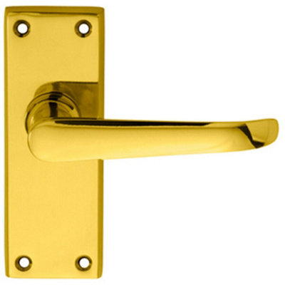  - Pair Straight Victorian Handle On Latch Backplate 150 X 42mm Polished Brass