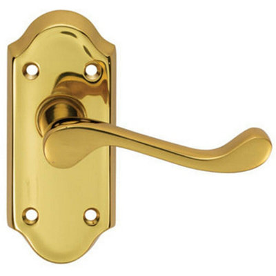  - Pair Victorian Scroll Lever On Short Latch Backplate 112 X 48mm Polished Brass