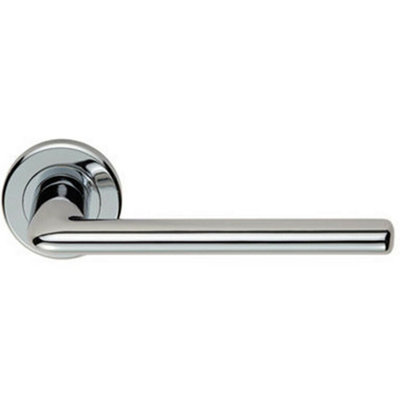  - Pair Slimline Straight Bar Lever On Round Rose Concealed Fix Polished Chrome