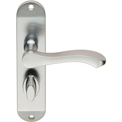  - Pair Scroll Lever Door Handle On Bathroom Backplate 180 X 40mm Satin Chrome