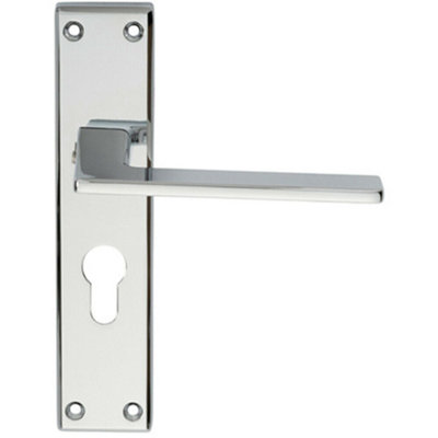  - Flat Straight Lever On Euro Lock Backplate Handle 180 X 40mm Polished Chrome