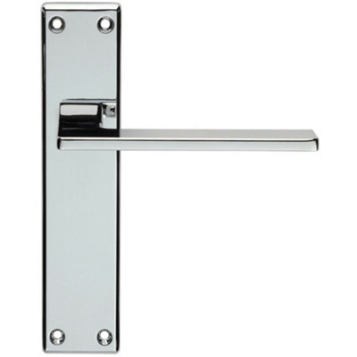  - Flat Straight Lever On Latch Backplate Door Handle 180 X 40mm Polished Chrome