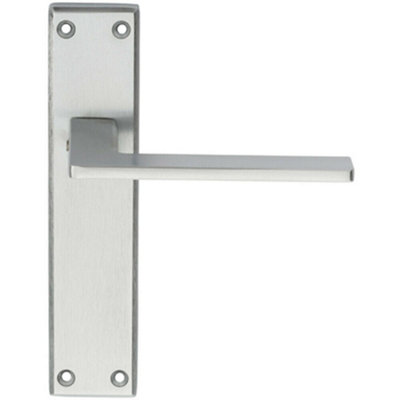  - Flat Straight Lever On Latch Backplate Door Handle 180 X 40mm Satin Chrome