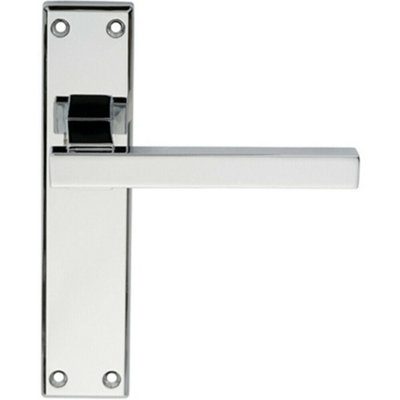  - Pair Straight Square Handle On Latch Backplate 180 X 40mm Polished Chrome