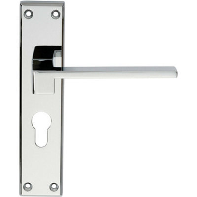  - Pair Flat Straight Lever On Euro Backplate Handle 180 X 40mm Polished Chrome