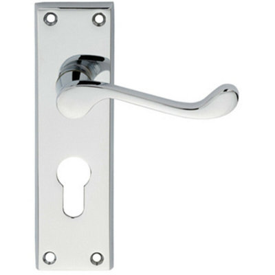  - Pair Victorian Scroll Lever On Euro Lock Backplate 150 X 43mm Polished Chrome