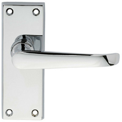  - Pair Straight Victorian Handle On Latch Backplate 150 X 42mm Polished Chrome