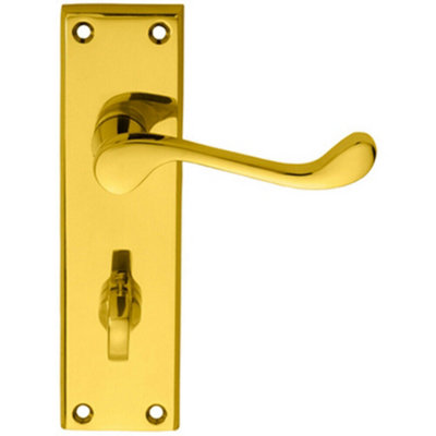  - Pair Victorian Scroll Handle On Bathroom Backplate 150 X 43mm Polished Brass