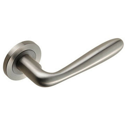  - Pair Smooth Rounded Bar Handle On Round Rose Concealed Fix Satin Steel