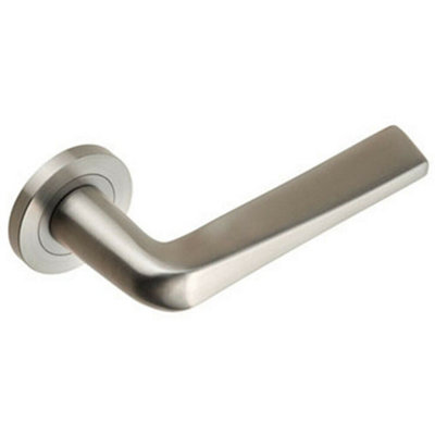  - Pair Chunky Flat Tapered Bar Handle On Round Rose Concealed Fix Satin Steel