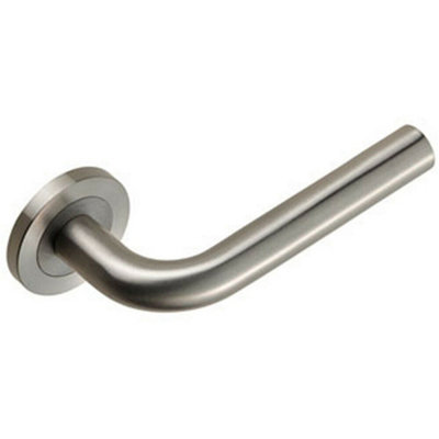  - Pair Straight Round Bar Handle On Round Rose Concealed Fix Satin Steel