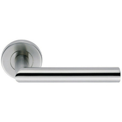 Pair Mitred Round Bar Handle Ringed Design Conceled Fix Satin Steel from B&Q