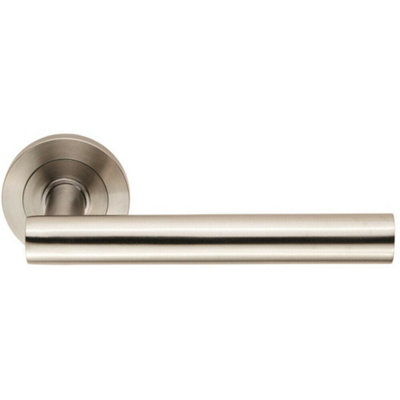  - Straight Round Bar Handle On Round Rose Concealed Fix Satin Stainless Steel
