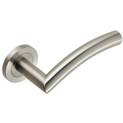  - Curved Round Bar Handle On Round Rose Concealed Fix Satin Stainless Steel