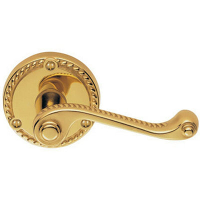 Pair Georgian Scroll Handle On Round Rose Rope Design Pattern Polished Brass from B&Q