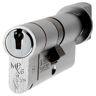 70mm Euro Cylinder & Thumbturn Lock Keyed To Differ 6 Pin Satin Chrome