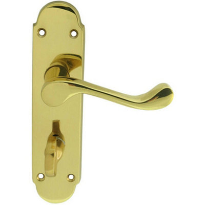  - Pair Victorian Upturned Lever On Bathroom Backplate 170 X 42mm Polished Brass