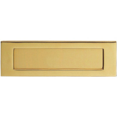 Inward Opening Letterbox Plate 242mm Fixing Centres 278 X 95mm Polished Brass from B&Q