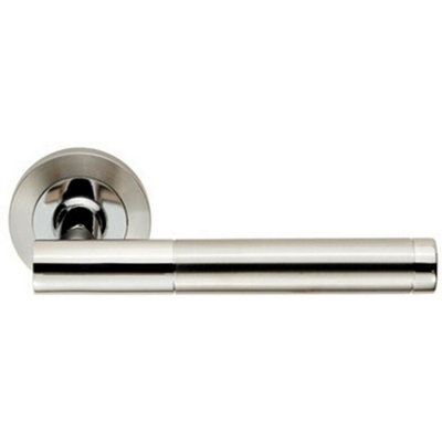 - Pair Round Bar Handle On Round Rose Concealed Fix Polished & Satin Steel