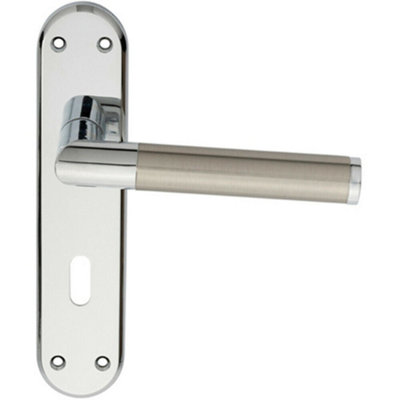 B&Q Round Bar Lever On Lock Backplate Door Handle 180 X 40Mm Chrome & Nickel