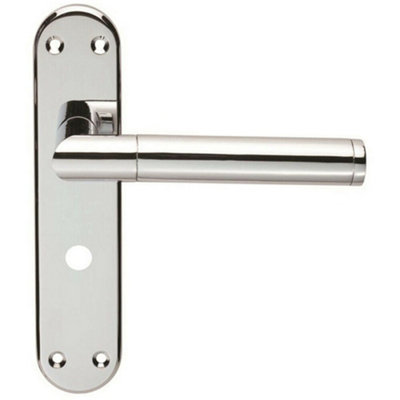  - Round Bar Lever On Bathroom Backplate Door Handle 180 X 40mm Polished Chrome
