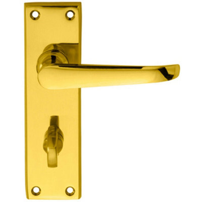  - Pair Straight Victorian Lever On Bathroom Backplate 150 X 42mm Polished Brass