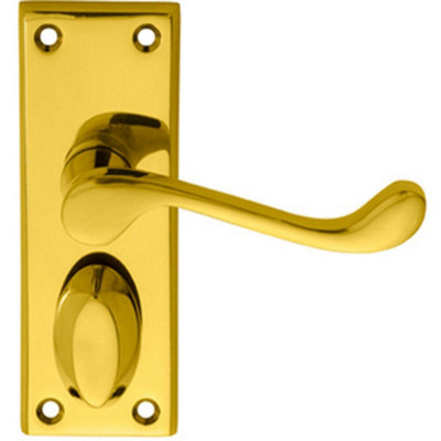 B&Q Pair Victorian Scroll Handle On Privacy Backplate 118 X 43Mm Polished Brass