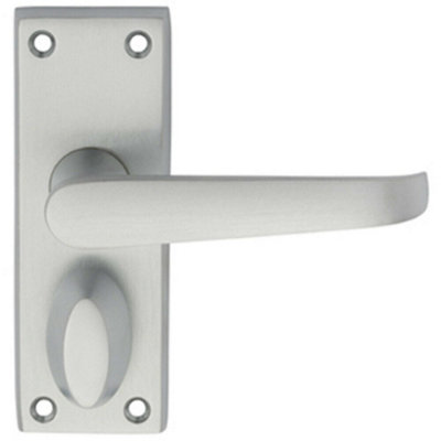  - Pair Straight Handle On Short Privacy Backplate 118 X 42mm Satin Chrome