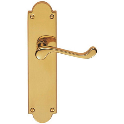  - Pair Victorian Scroll Handle On Latch Backplate 205 X 49mm Polished Brass