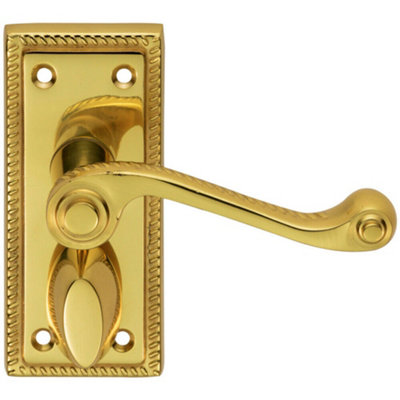 Pair Reeded Design Scroll Lever On Bathroom Backplate 112 X 48mm Polished Brass from B&Q