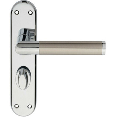  - Round Bar Lever On Bathroom Backplate Door Handle 180 X 40mm Chrome & Nickel