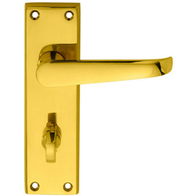  - Pair Straight Victorian Lever On Bathroom Backplate 150 X 43mm Polished Brass