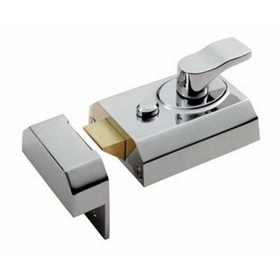 Deadlocking Rim Cylinder Nightlatch 60mm Polished Chrome Door Security Lock from B&Q