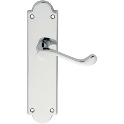  - Pair Victorian Scroll Handle On Latch Backplate 205 X 49mm Polished Chrome