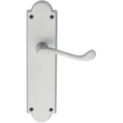  - Pair Victorian Scroll Handle On Latch Backplate 205 X 49mm Satin Chrome