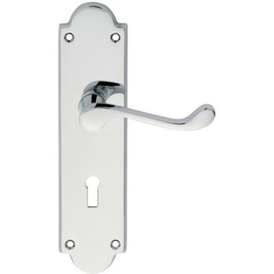  - Pair Victorian Scroll Handle On Lock Backplate 205 X 49mm Polished Chrome